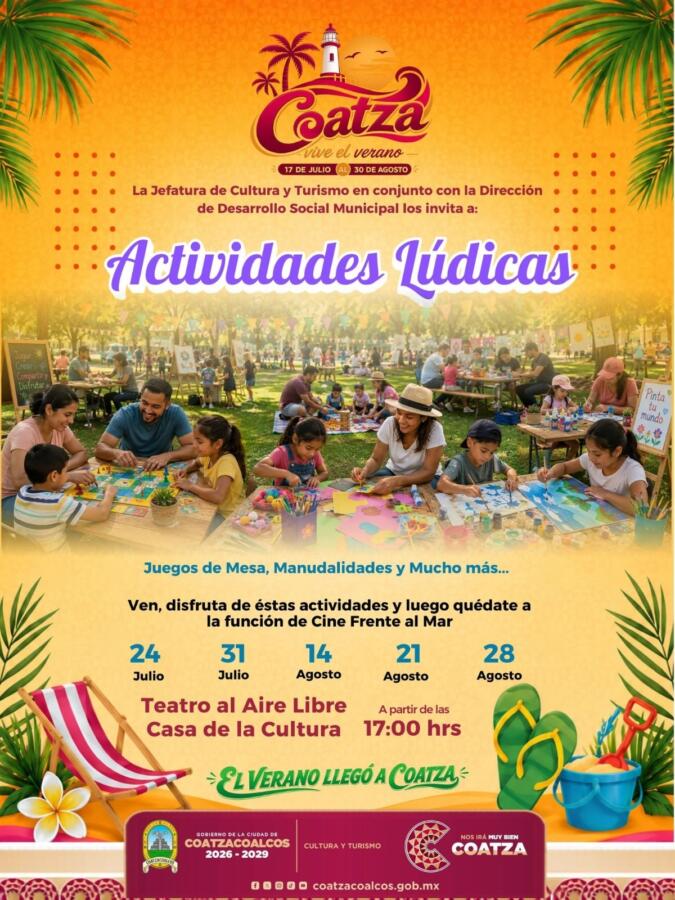 “Coatza Vive el Verano” ofrecerá arte, cine y actividades familiares este fin de semana