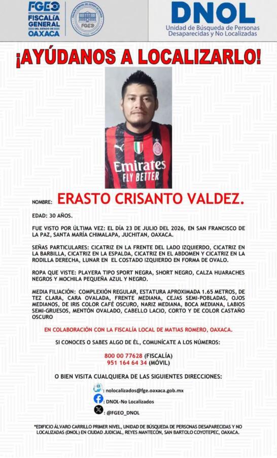 Refuerzan búsqueda de Erasto Crisanto Valdez; solicitan apoyo ciudadano para dar con su paradero