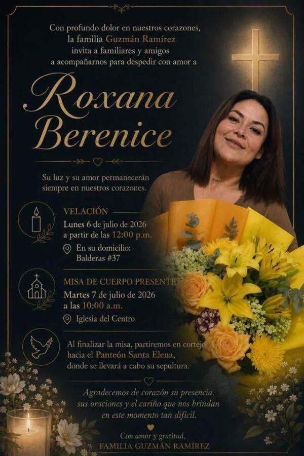 Este lunes darán el último adiós a Roxana Guzmán Ramírez