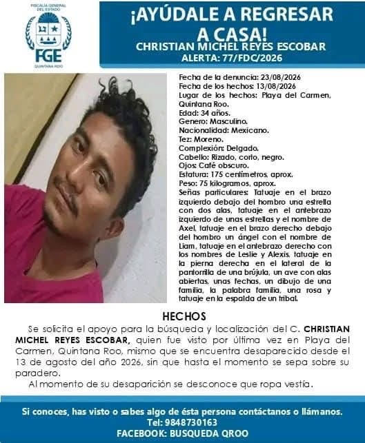Buscan a Cristian Michelle: salió de Playa del Carmen rumbo a Cosoleacaque y no llegó