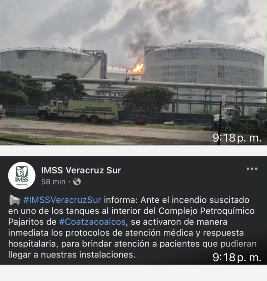IMSS Veracruz Sur activa protocolos de atención tras incendio en Pajaritos