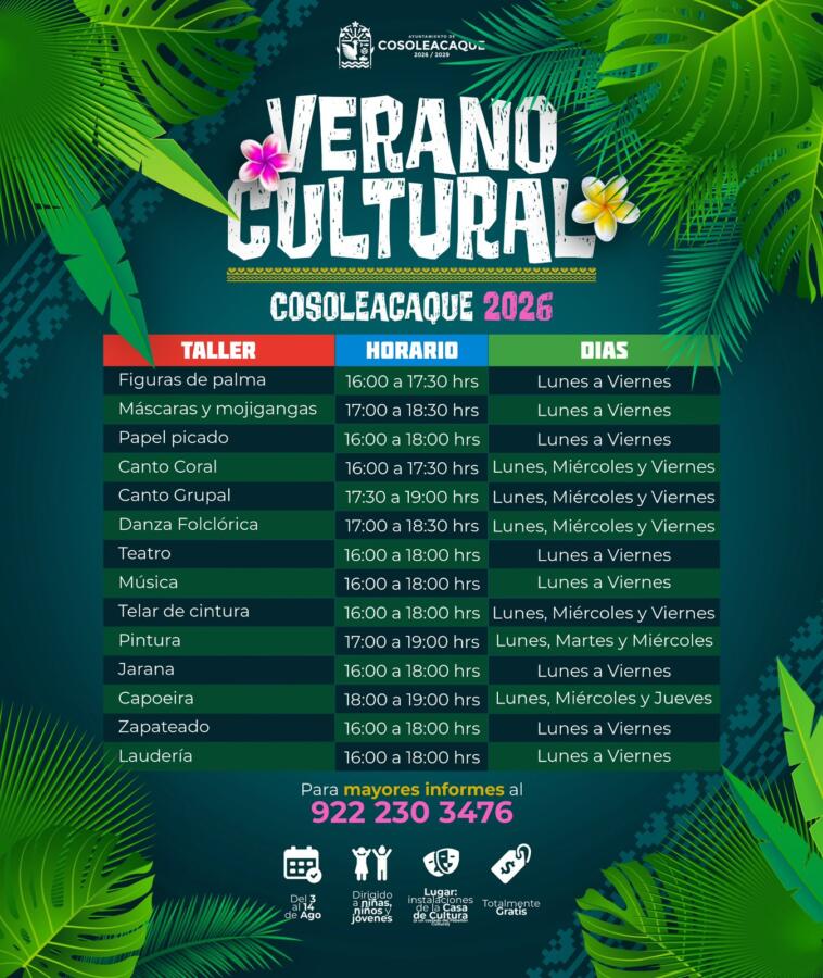 Casa de Cultura de Cosoleacaque abre inscripciones para sus talleres gratuitos de verano