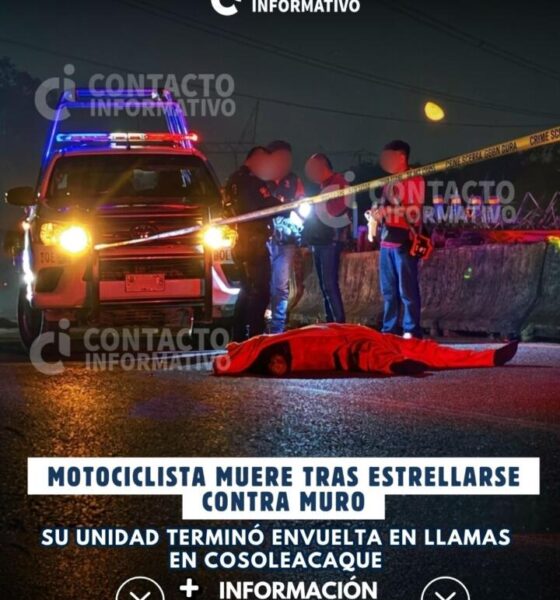 (+VIDEO) Motociclista muere tras estrellarse contra muro; su unidad terminó envuelta en llamas en Cosoleacaque