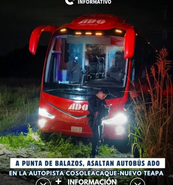 A punta de balazos, asaltan autobús ADO en la autopista Cosoleacaque-Nuevo Teapa