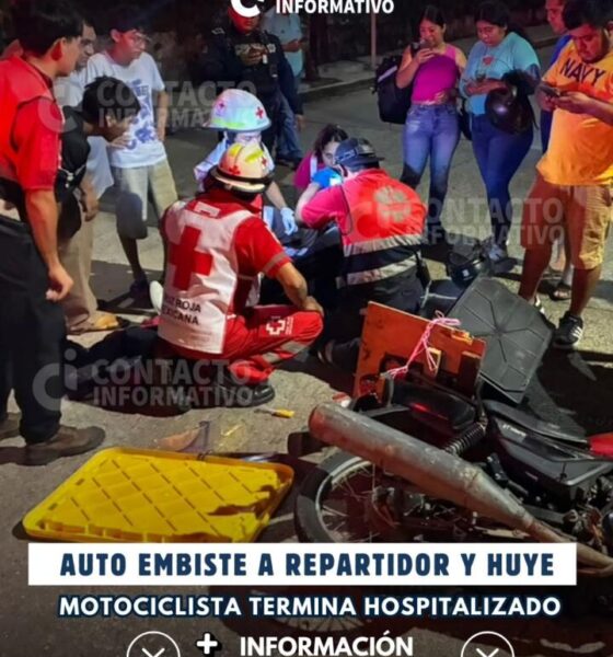Auto embiste a repartidor y huye; motociclista termina hospitalizado