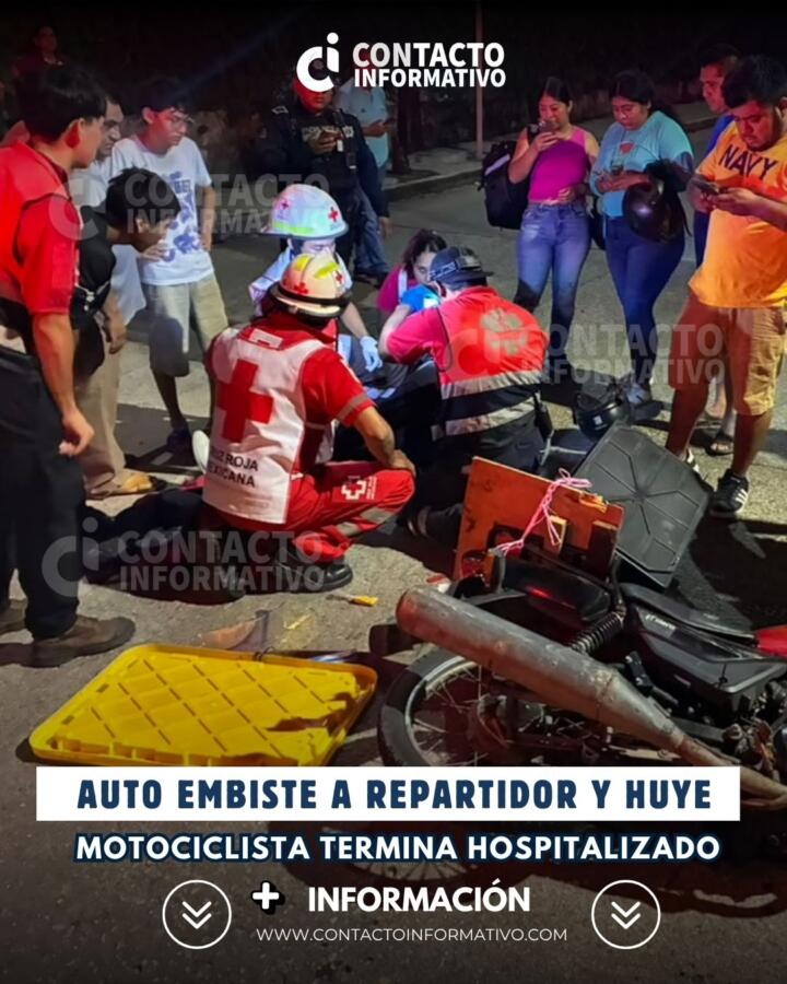 Auto embiste a repartidor y huye; motociclista termina hospitalizado