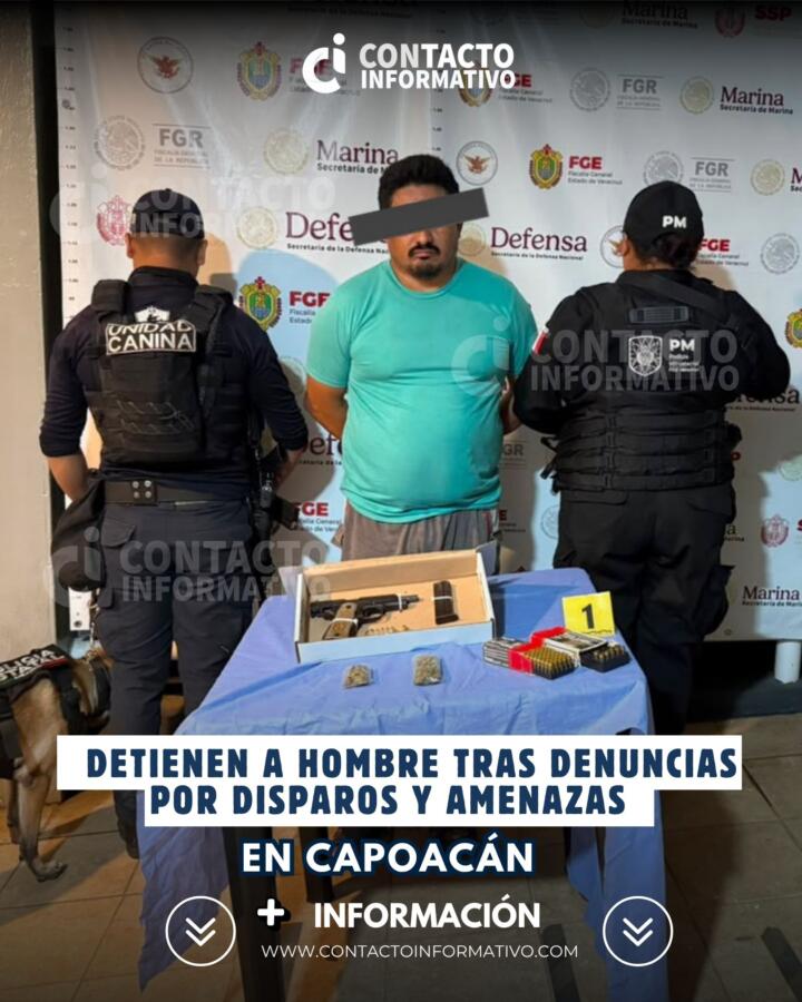 Detienen a hombre tras denuncias por disparos y amenazas en Capoacán