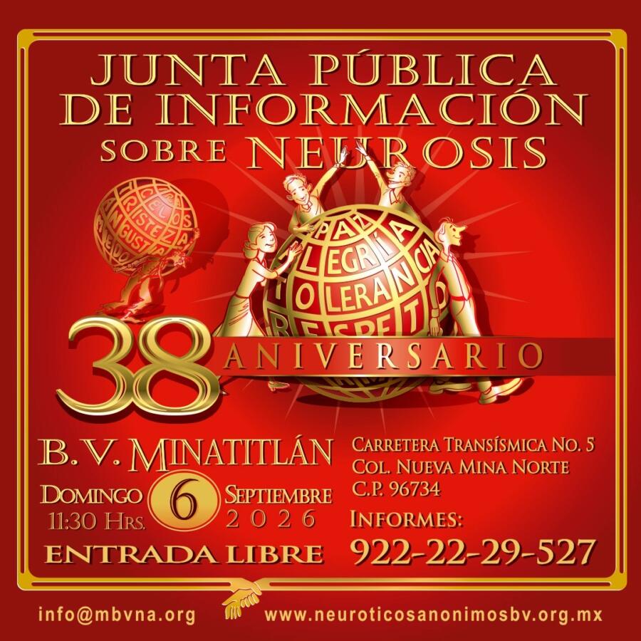Neuróticos Anónimos celebrará 38 años con junta pública en Minatitlán