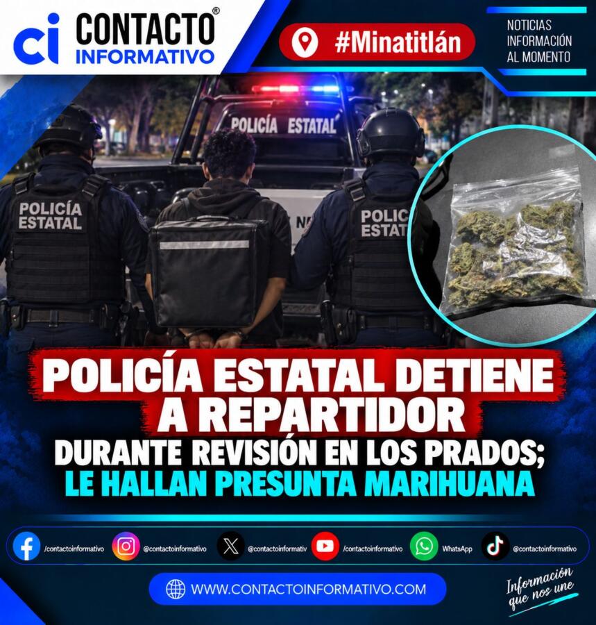 Policía Estatal detiene a repartidor durante revisión en Los Prados; le hallan presunta marihuana