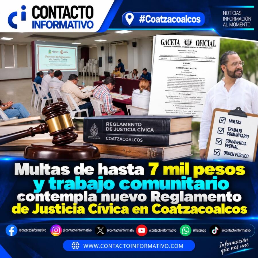 Multas de hasta 7 mil pesos y trabajo comunitario contempla nuevo Reglamento de Justicia Cívica en Coatzacoalcos
