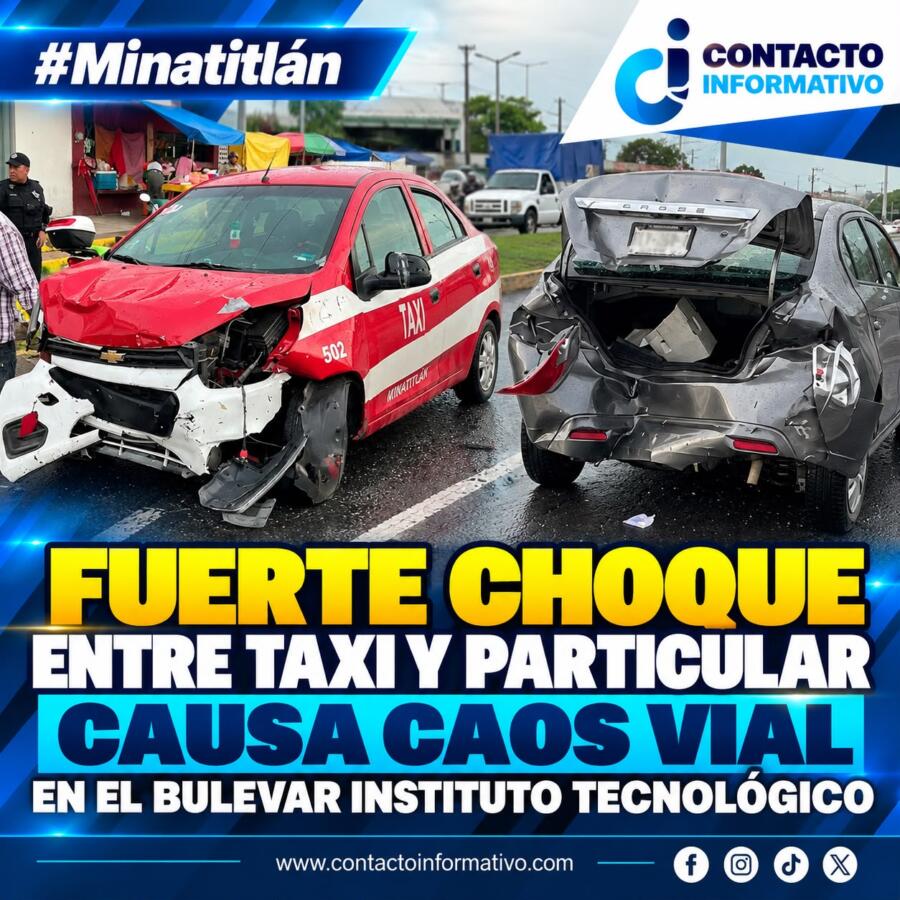 🚨 Fuerte choque entre taxi y particular causa caos vial en el bulevar Instituto Tecnológico