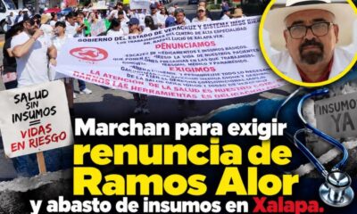 Marchan para exigir renuncia de Ramos Alor y abasto de insumos en Xalapa