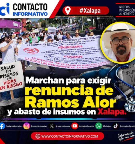 Marchan para exigir renuncia de Ramos Alor y abasto de insumos en Xalapa