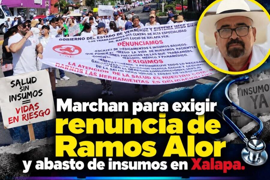Marchan para exigir renuncia de Ramos Alor y abasto de insumos en Xalapa