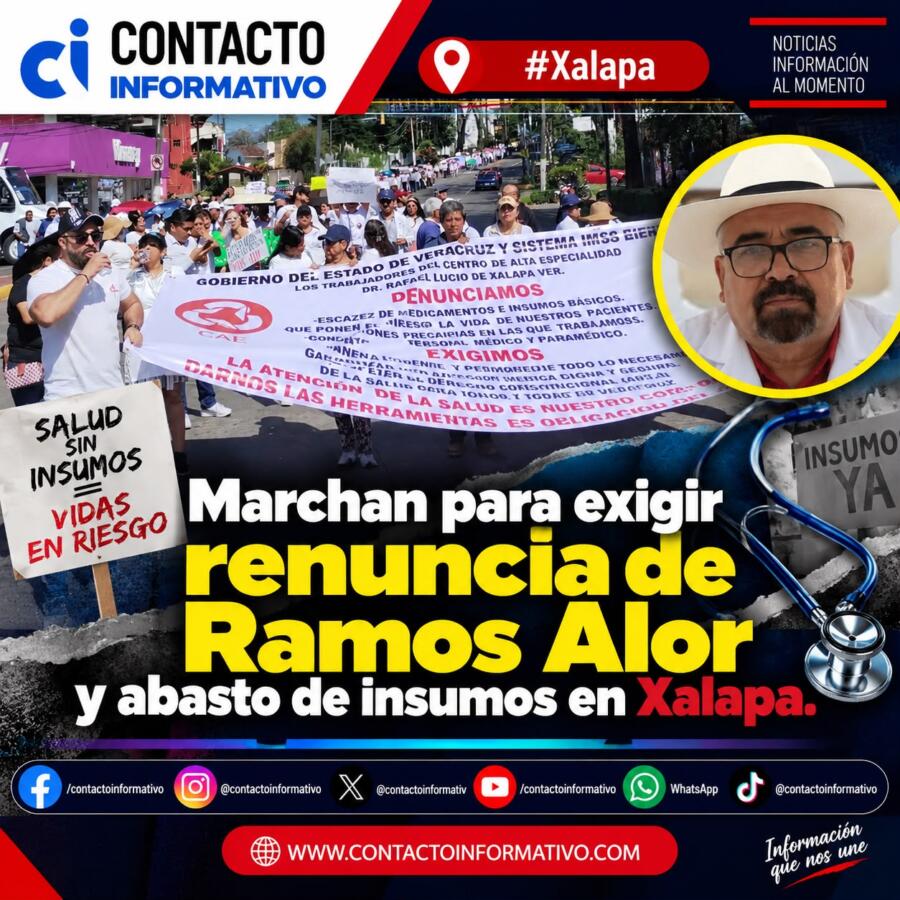 Marchan para exigir renuncia de Ramos Alor y abasto de insumos en Xalapa