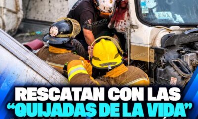Rescatan con las “quijadas de la vida” a persona atrapada en tráiler en Minatitlán