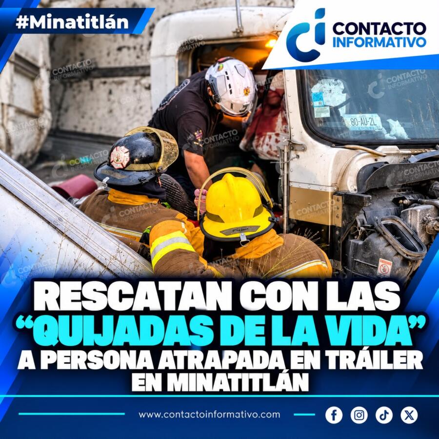 Rescatan con las “quijadas de la vida” a persona atrapada en tráiler en Minatitlán