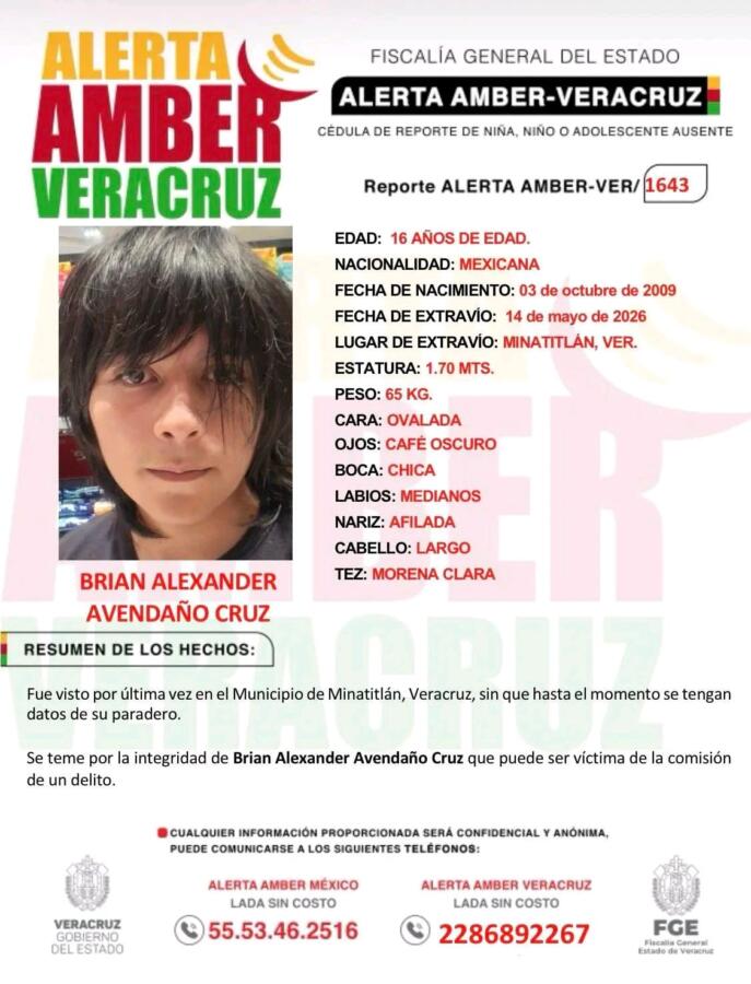 Casi cinco meses sin noticias de Brian alexander, visto por última vez en Minatitlán
