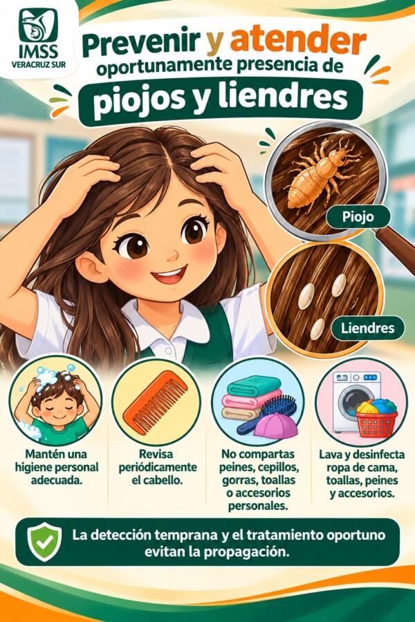 Recomienda IMSS Veracruz Sur prevenir y atender oportunamente presencia de piojos y liendres