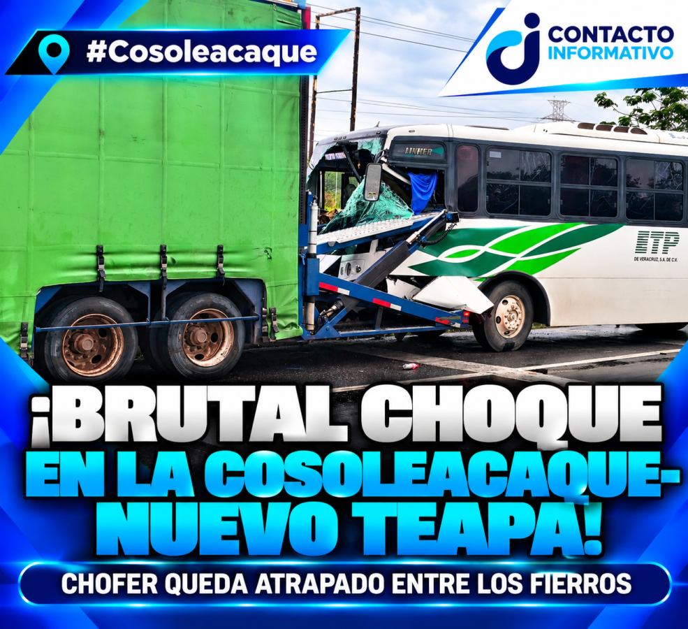 ¡Brutal choque en la Cosoleacaque-Nuevo Teapa! chofer queda atrapado entre los fierros