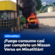 ¡Fuego consume casi por completo un Nissan Versa en Minatitlán!