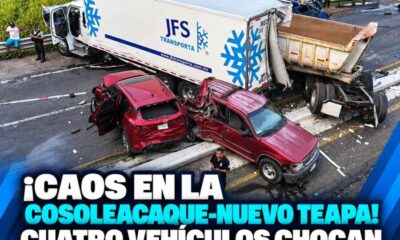 ¡Caos en la Cosoleacaque-Nuevo Teapa! Cuatro vehículos chocan y bloquean la autopista