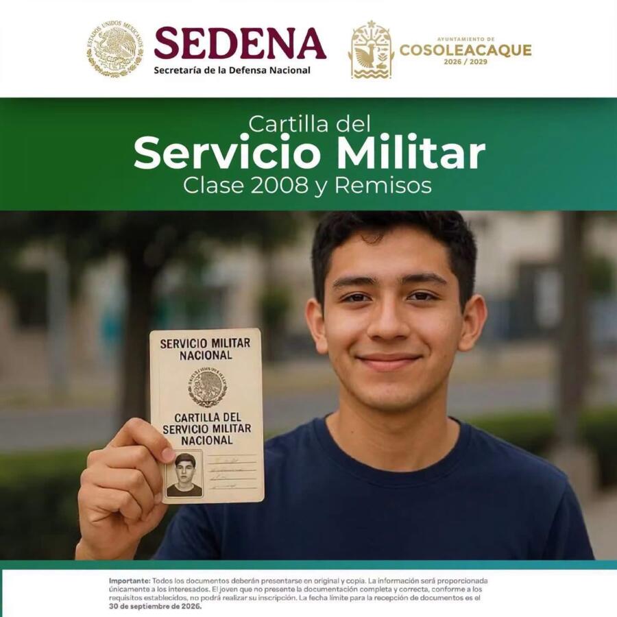 ¡Atención jóvenes! El 15 de octubre vence el plazo para tramitar la cartilla militar en Cosoleacaque