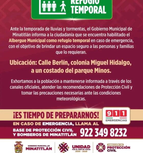 Habilitan albergue en Minatitlán ante pronóstico de lluvias intensas
